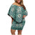 Hawaii Vintage Green Hibiscus Tapa Pattern Family Matching Off Shoulder Short Dress and Hawaiian Shirt