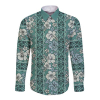 Hawaii Vintage Green Hibiscus Tapa Pattern Long Sleeve Button Shirt LT05 Unisex Green - Polynesian Pride