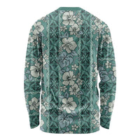 Hawaii Vintage Green Hibiscus Tapa Pattern Long Sleeve Shirt LT05 - Polynesian Pride