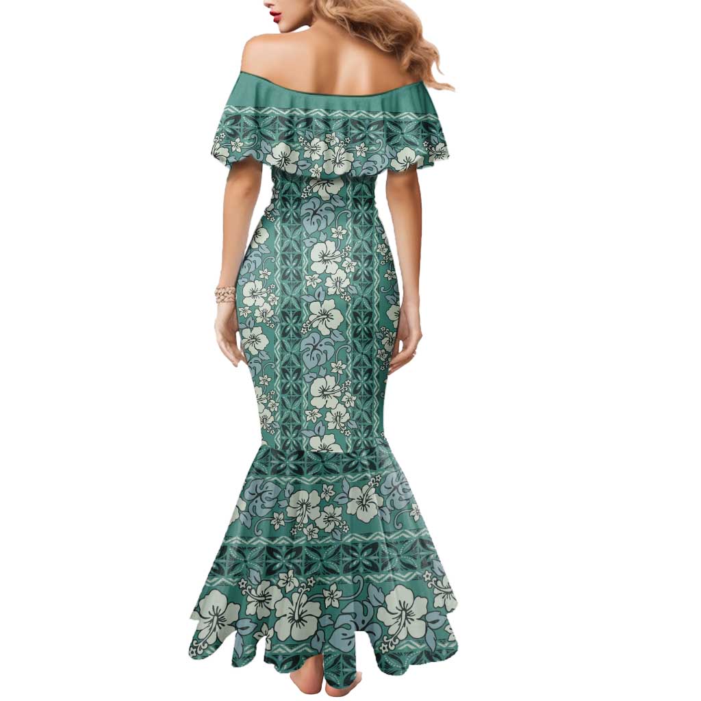 Hawaii Vintage Green Hibiscus Tapa Pattern Mermaid Dress LT05 - Polynesian Pride