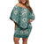 Hawaii Vintage Green Hibiscus Tapa Pattern Off Shoulder Short Dress