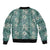 Hawaii Vintage Green Hibiscus Tapa Pattern Sleeve Zip Bomber Jacket