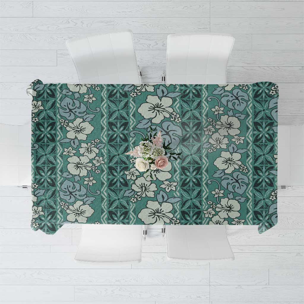 Hawaii Vintage Green Hibiscus Tapa Pattern Tablecloth