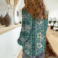 Hawaii Vintage Green Hibiscus Tapa Pattern Women Casual Shirt LT05 - Polynesian Pride