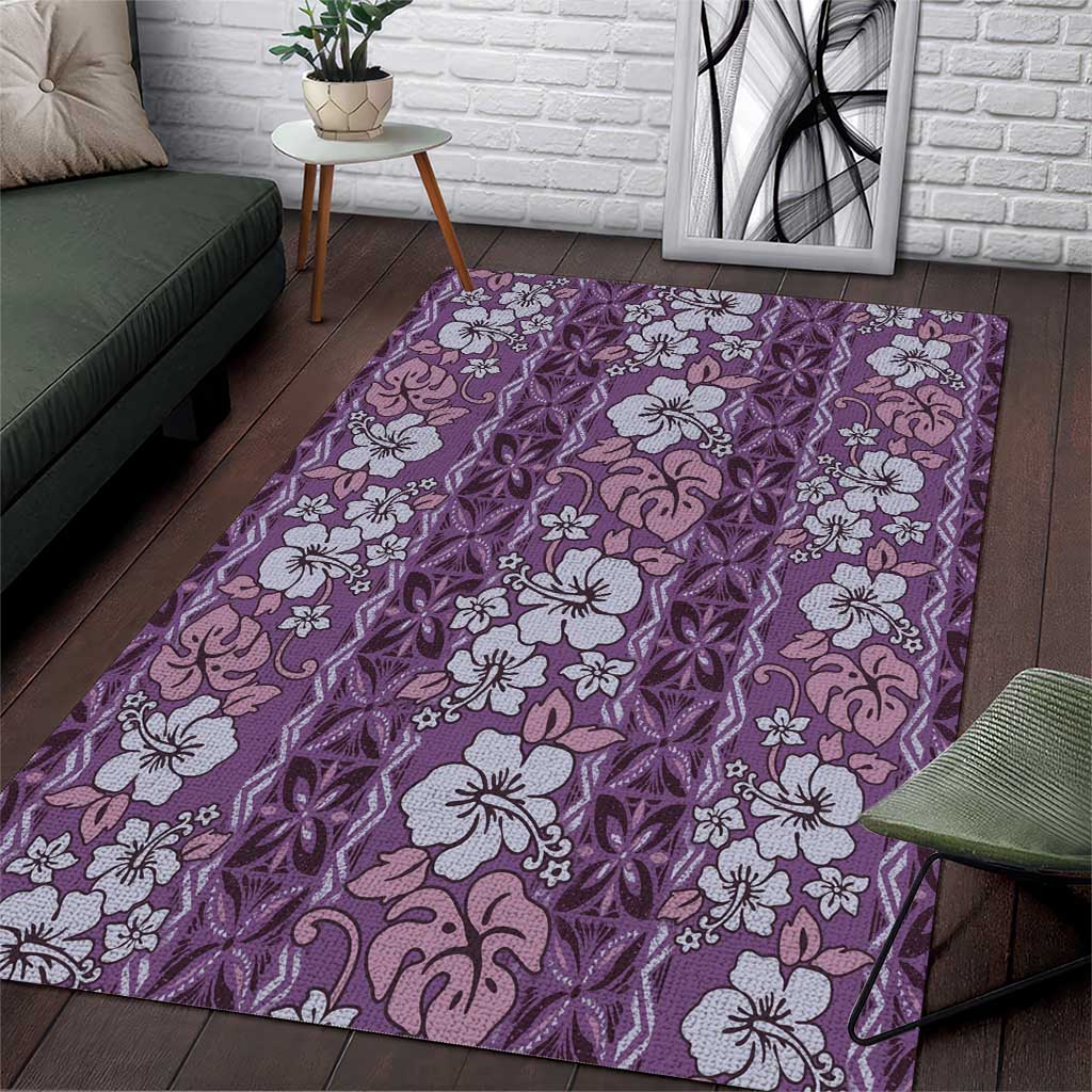 Hawaii Vintage Violet Hibiscus Tapa Pattern Area Rug LT05 Violet - Polynesian Pride