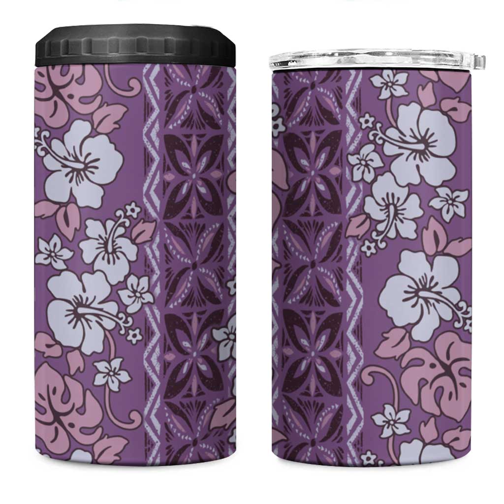 Hawaii Vintage Violet Hibiscus Tapa Pattern 4 in 1 Can Cooler Tumbler LT05 One Size: 16 oz Violet - Polynesian Pride