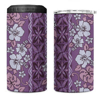 Hawaii Vintage Violet Hibiscus Tapa Pattern 4 in 1 Can Cooler Tumbler LT05 One Size: 16 oz Violet - Polynesian Pride