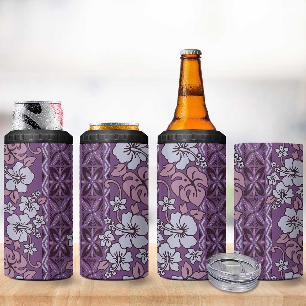 Hawaii Vintage Violet Hibiscus Tapa Pattern 4 in 1 Can Cooler Tumbler LT05 - Polynesian Pride