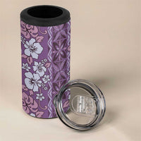 Hawaii Vintage Violet Hibiscus Tapa Pattern 4 in 1 Can Cooler Tumbler LT05 - Polynesian Pride