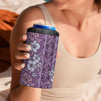 Hawaii Vintage Violet Hibiscus Tapa Pattern 4 in 1 Can Cooler Tumbler LT05 - Polynesian Pride
