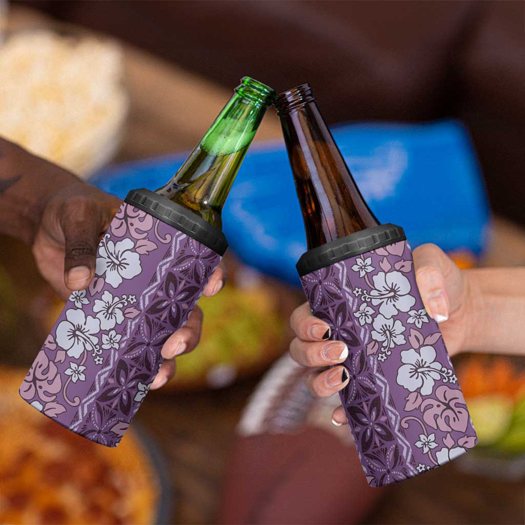 Hawaii Vintage Violet Hibiscus Tapa Pattern 4 in 1 Can Cooler Tumbler LT05 - Polynesian Pride