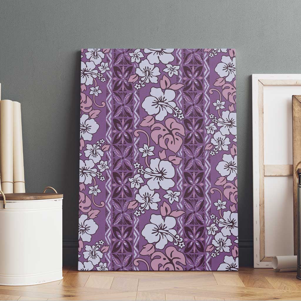 Hawaii Vintage Violet Hibiscus Tapa Pattern Canvas Wall Art LT05 - Polynesian Pride