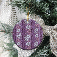 Hawaii Vintage Violet Hibiscus Tapa Pattern Ceramic Ornament LT05 - Polynesian Pride