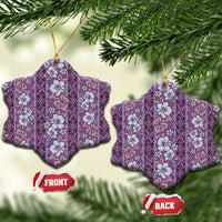 Hawaii Vintage Violet Hibiscus Tapa Pattern Ceramic Ornament LT05 Snow Flake Violet - Polynesian Pride