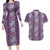 Hawaii Vintage Violet Hibiscus Tapa Pattern Couples Matching Long Sleeve Bodycon Dress and Hawaiian Shirt