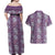 Hawaii Vintage Violet Hibiscus Tapa Pattern Couples Matching Off Shoulder Maxi Dress and Hawaiian Shirt