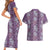 Hawaii Vintage Violet Hibiscus Tapa Pattern Couples Matching Short Sleeve Bodycon Dress and Hawaiian Shirt