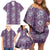 Hawaii Vintage Violet Hibiscus Tapa Pattern Family Matching Off Shoulder Short Dress and Hawaiian Shirt