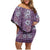 Hawaii Vintage Violet Hibiscus Tapa Pattern Family Matching Off Shoulder Short Dress and Hawaiian Shirt