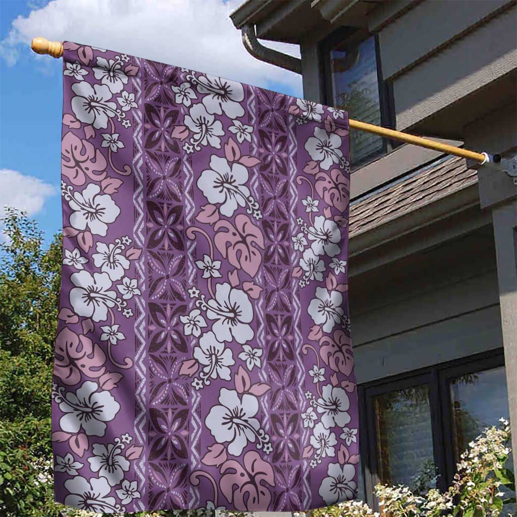 Hawaii Vintage Violet Hibiscus Tapa Pattern Garden Flag LT05 - Polynesian Pride
