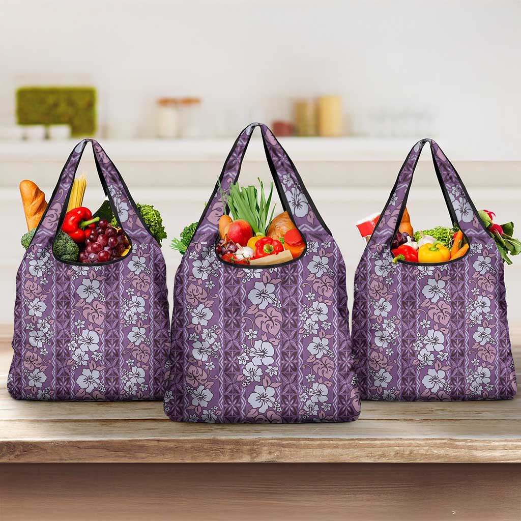Hawaii Vintage Violet Hibiscus Tapa Pattern Grocery Bag LT05 3-pack One Size Violet - Polynesian Pride