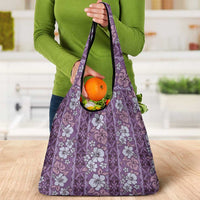 Hawaii Vintage Violet Hibiscus Tapa Pattern Grocery Bag LT05 - Polynesian Pride