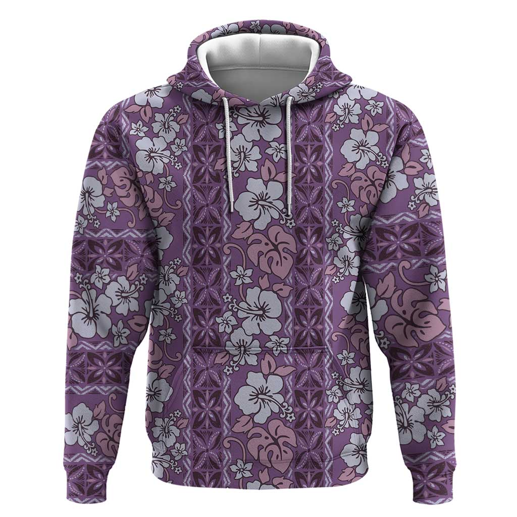 Hawaii Vintage Violet Hibiscus Tapa Pattern Hoodie LT05 Pullover Hoodie Violet - Polynesian Pride