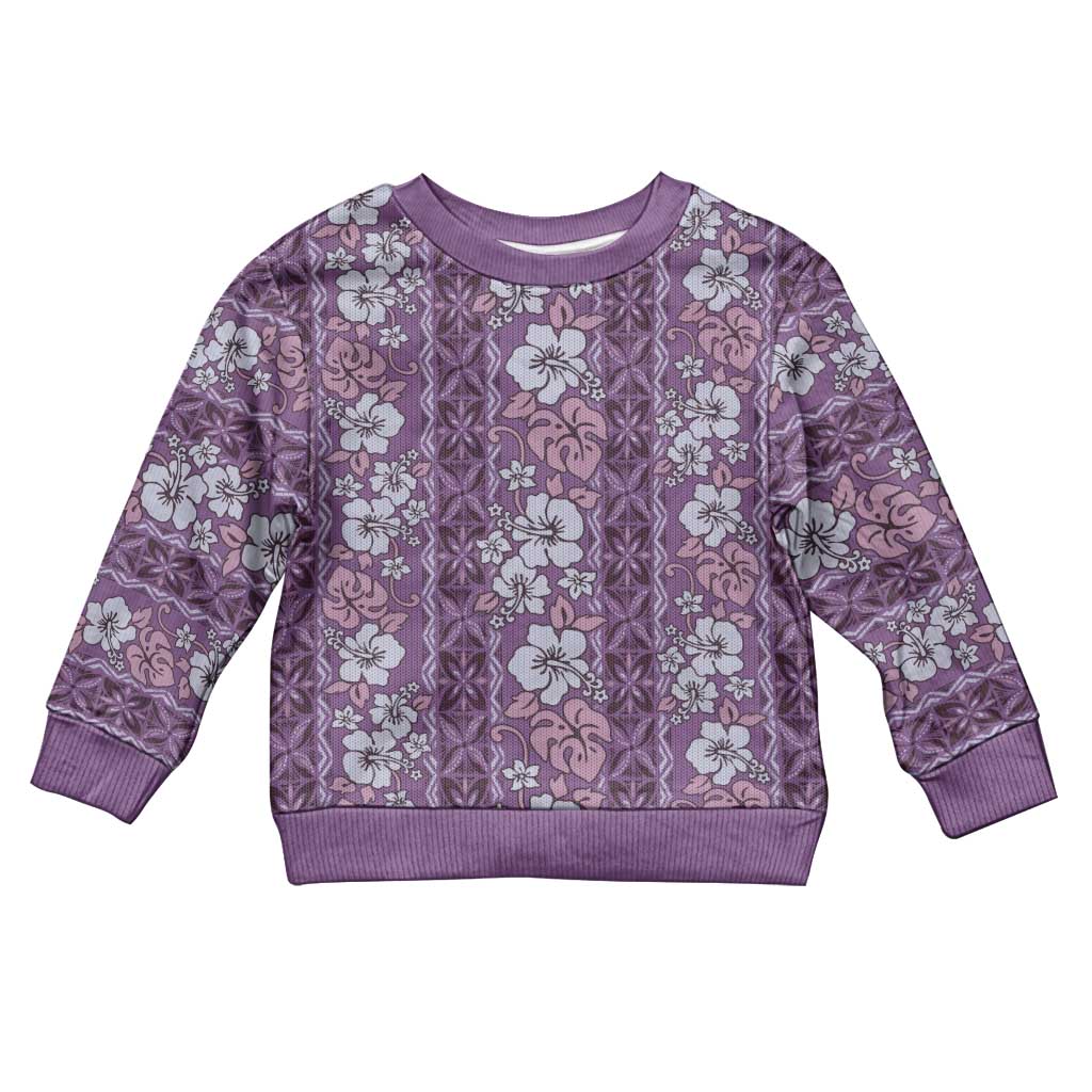 Hawaii Vintage Violet Hibiscus Tapa Pattern Kid Ugly Christmas Sweater LT05 Kid Violet - Polynesian Pride