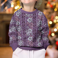 Hawaii Vintage Violet Hibiscus Tapa Pattern Kid Ugly Christmas Sweater LT05 - Polynesian Pride