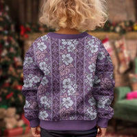 Hawaii Vintage Violet Hibiscus Tapa Pattern Kid Ugly Christmas Sweater LT05 - Polynesian Pride