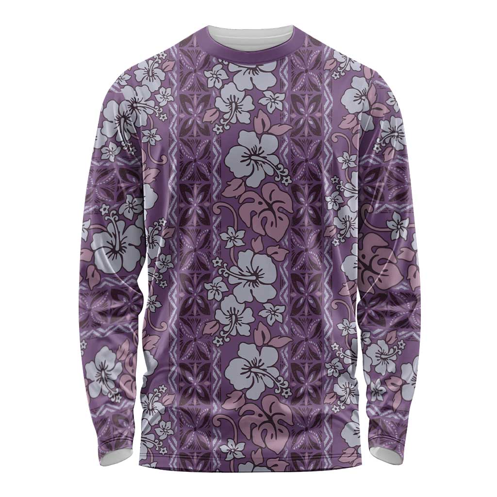 Hawaii Vintage Violet Hibiscus Tapa Pattern Long Sleeve Shirt LT05 Unisex Violet - Polynesian Pride
