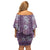 Hawaii Vintage Violet Hibiscus Tapa Pattern Off Shoulder Short Dress