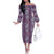 Hawaii Vintage Violet Hibiscus Tapa Pattern Off The Shoulder Long Sleeve Dress