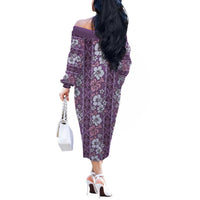 Hawaii Vintage Violet Hibiscus Tapa Pattern Off The Shoulder Long Sleeve Dress LT05 - Polynesian Pride