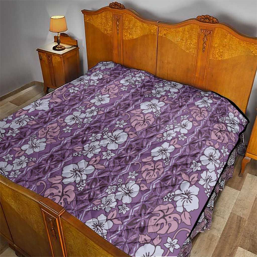 Hawaii Vintage Violet Hibiscus Tapa Pattern Quilt LT05 - Polynesian Pride