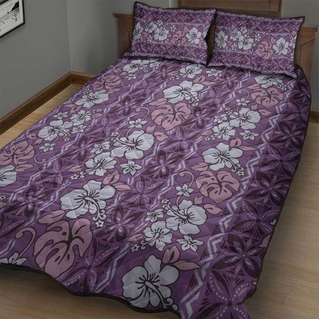 Hawaii Vintage Violet Hibiscus Tapa Pattern Quilt Bed Set LT05 - Polynesian Pride