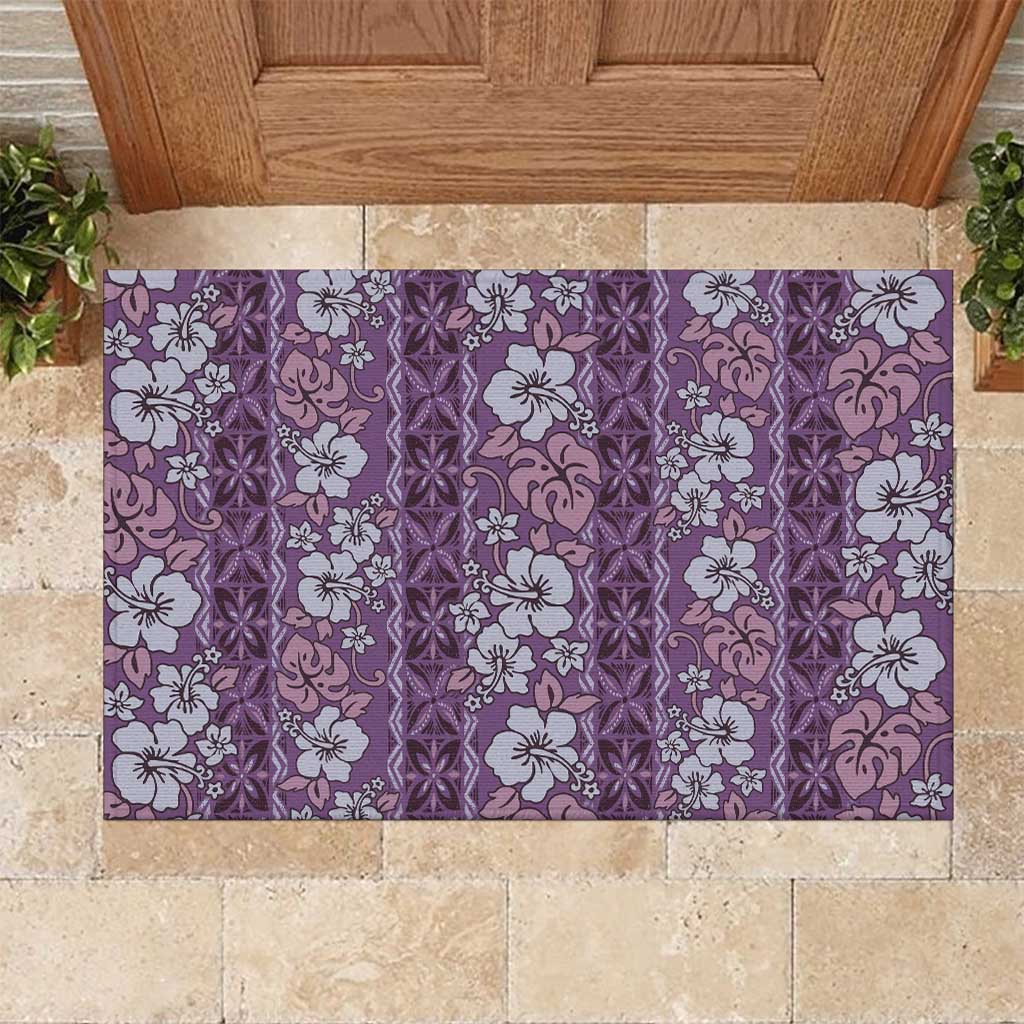 Hawaii Vintage Violet Hibiscus Tapa Pattern Rubber Doormat LT05 Violet - Polynesian Pride