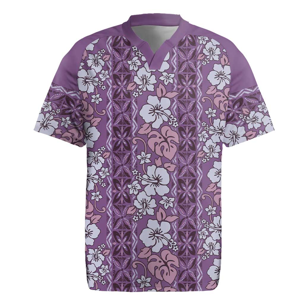 Hawaii Vintage Violet Hibiscus Tapa Pattern Rugby Jersey LT05 Violet - Polynesian Pride