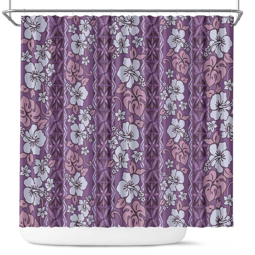 Hawaii Vintage Violet Hibiscus Tapa Pattern Shower Curtain LT05 Violet - Polynesian Pride