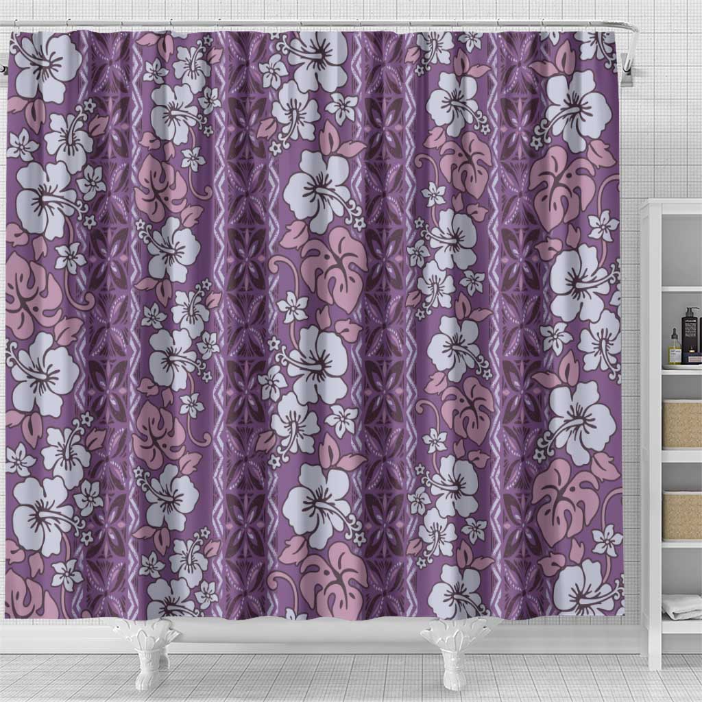 Hawaii Vintage Violet Hibiscus Tapa Pattern Shower Curtain LT05 - Polynesian Pride