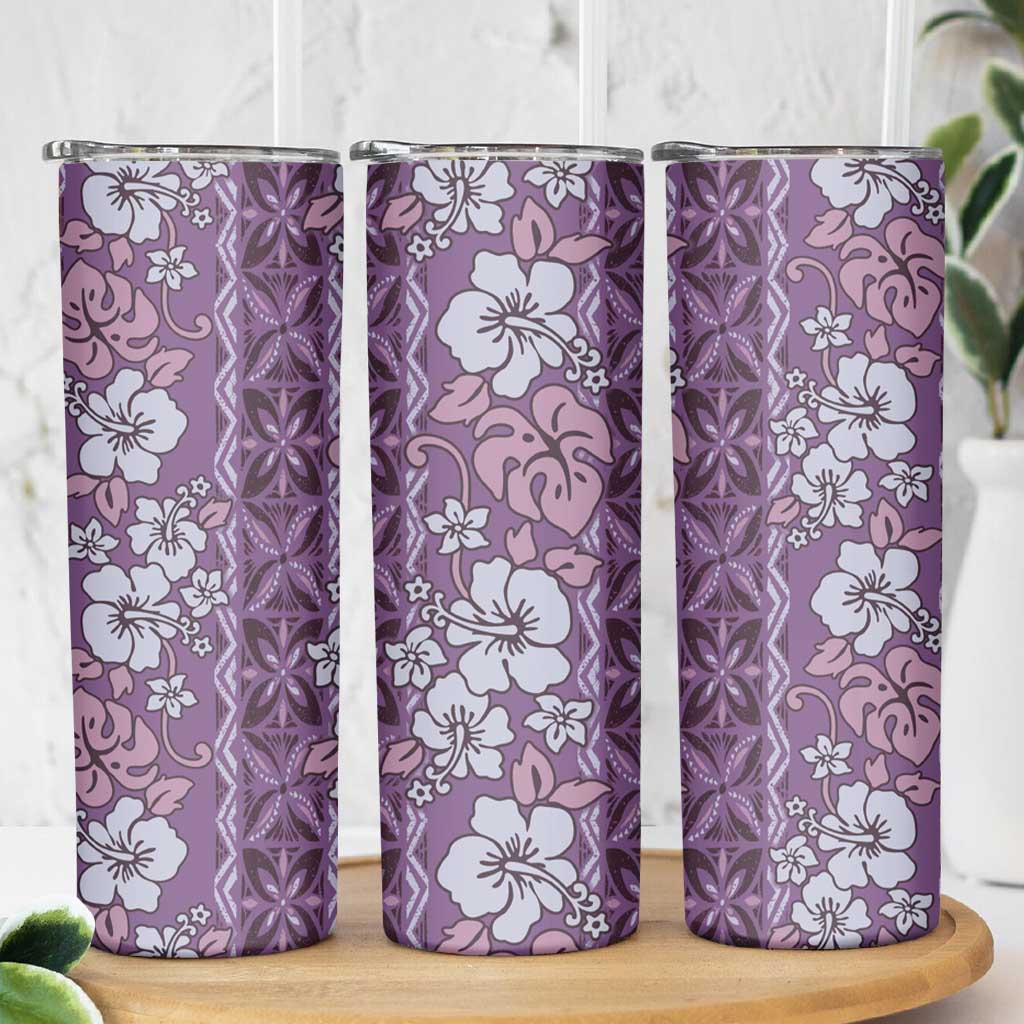Hawaii Vintage Violet Hibiscus Tapa Pattern Skinny Tumbler LT05 - Polynesian Pride