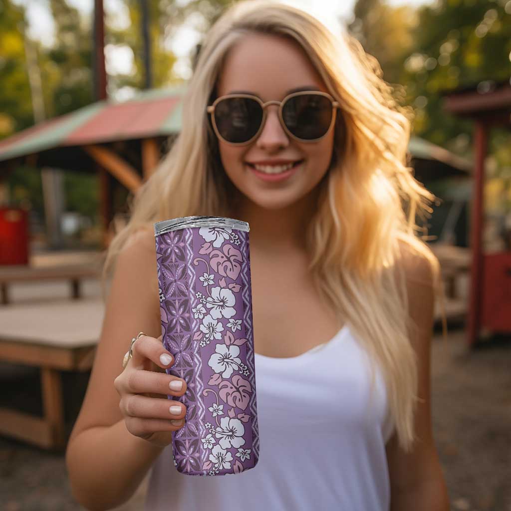 Hawaii Vintage Violet Hibiscus Tapa Pattern Skinny Tumbler LT05 - Polynesian Pride