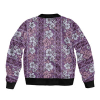 Hawaii Vintage Violet Hibiscus Tapa Pattern Sleeve Zip Bomber Jacket LT05 - Polynesian Pride