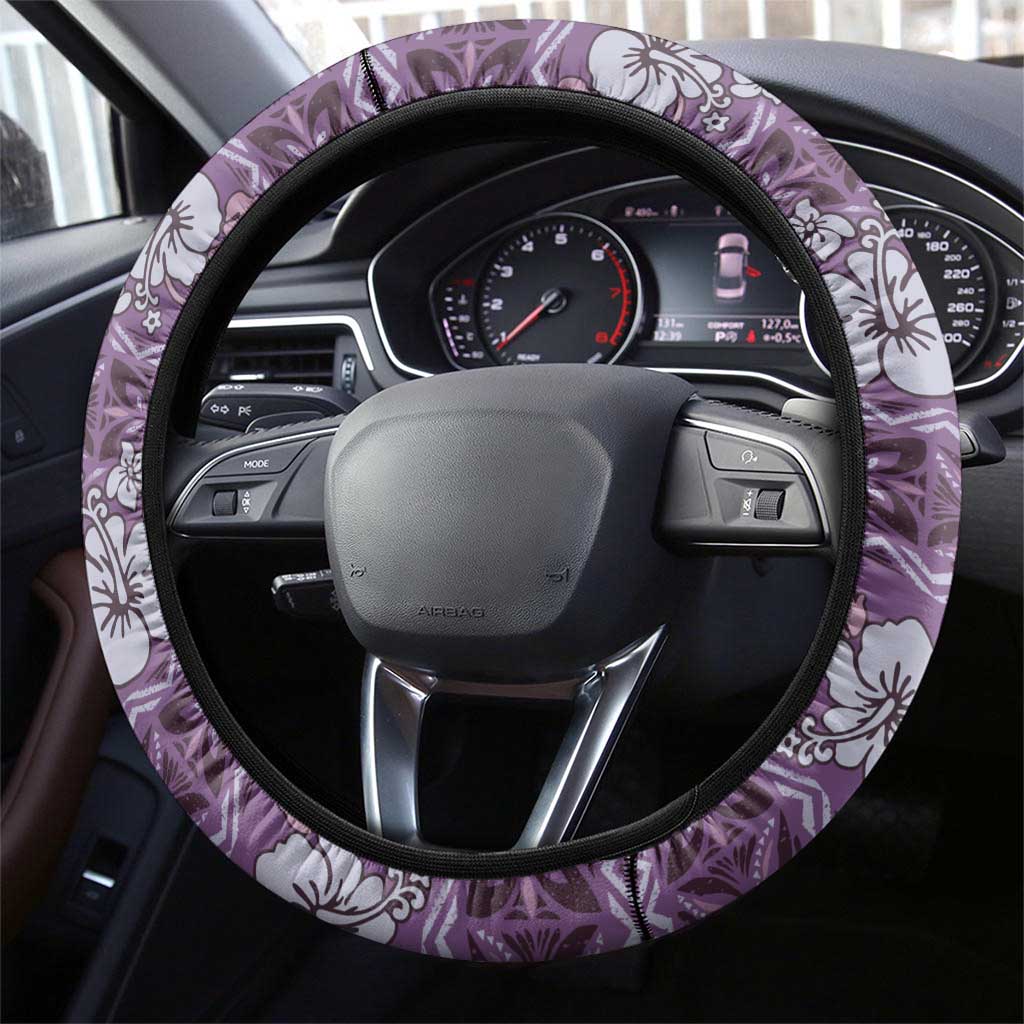 Hawaii Vintage Violet Hibiscus Tapa Pattern Steering Wheel Cover LT05 - Polynesian Pride