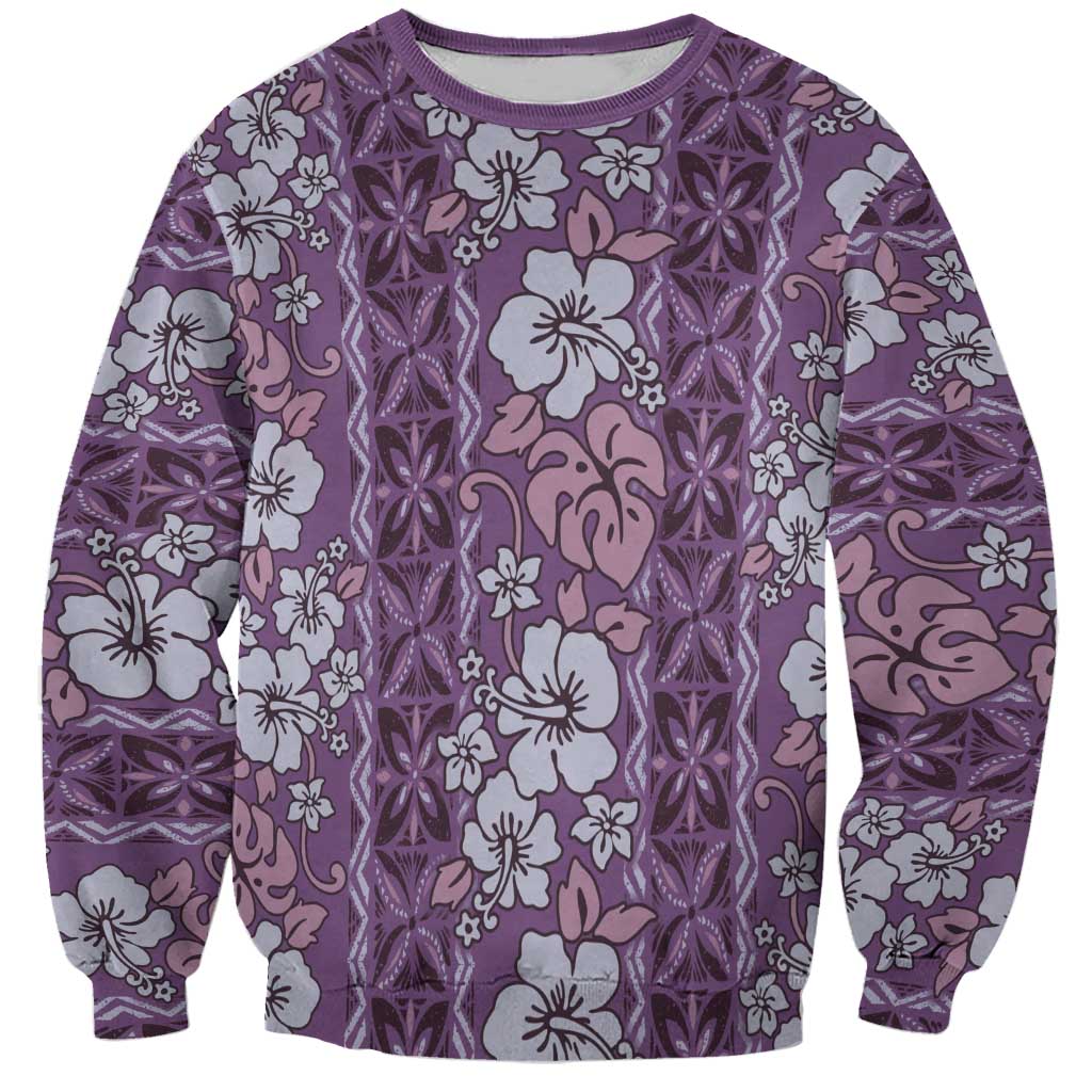 Hawaii Vintage Violet Hibiscus Tapa Pattern Sweatshirt LT05 Unisex Violet - Polynesian Pride