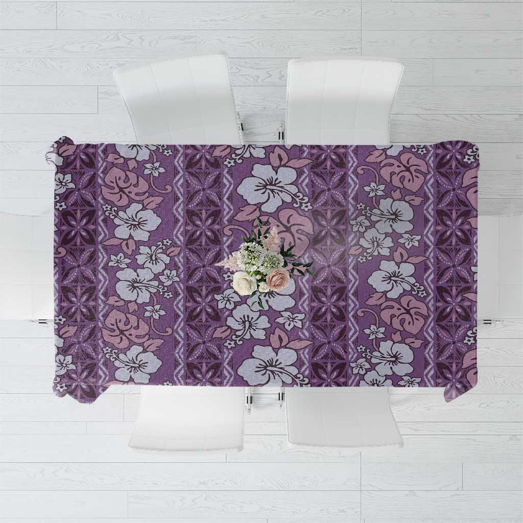 Hawaii Vintage Violet Hibiscus Tapa Pattern Tablecloth