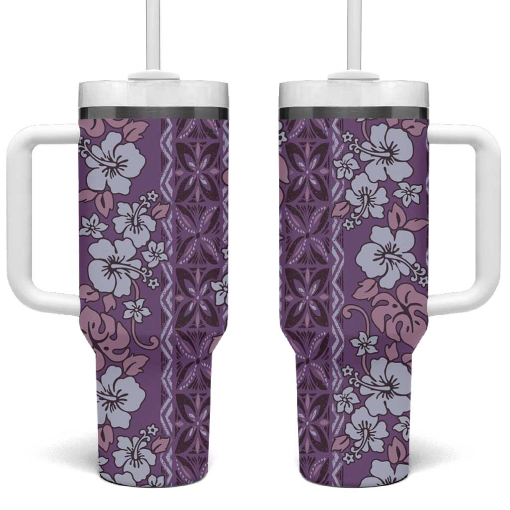 Hawaii Vintage Violet Hibiscus Tapa Pattern Tumbler With Handle LT05 One Size: 40 oz Violet - Polynesian Pride