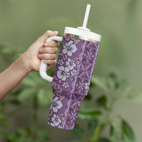 Hawaii Vintage Violet Hibiscus Tapa Pattern Tumbler With Handle LT05 - Polynesian Pride