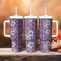 Hawaii Vintage Violet Hibiscus Tapa Pattern Tumbler With Handle LT05 - Polynesian Pride