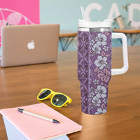 Hawaii Vintage Violet Hibiscus Tapa Pattern Tumbler With Handle LT05 - Polynesian Pride